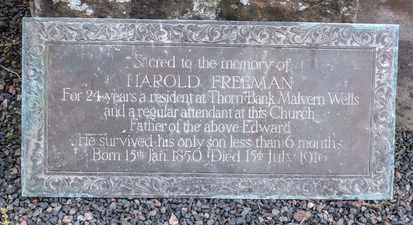 Plaque in memory of Harold Freeman