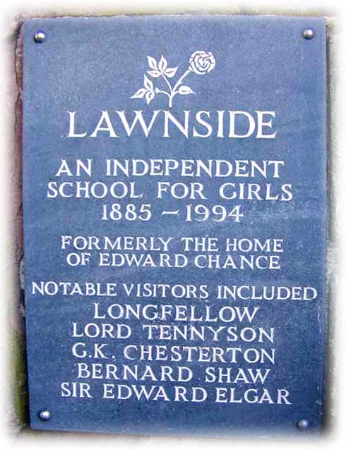 Plaque on wall by entrance to Lawnside