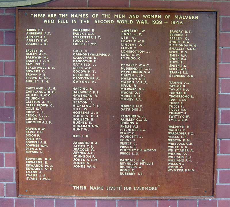 Memorial to the men of Malvern who died in WWII