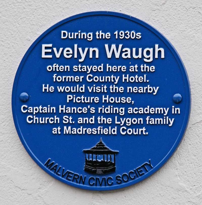 Plaque about visitor Evelyn Waugh