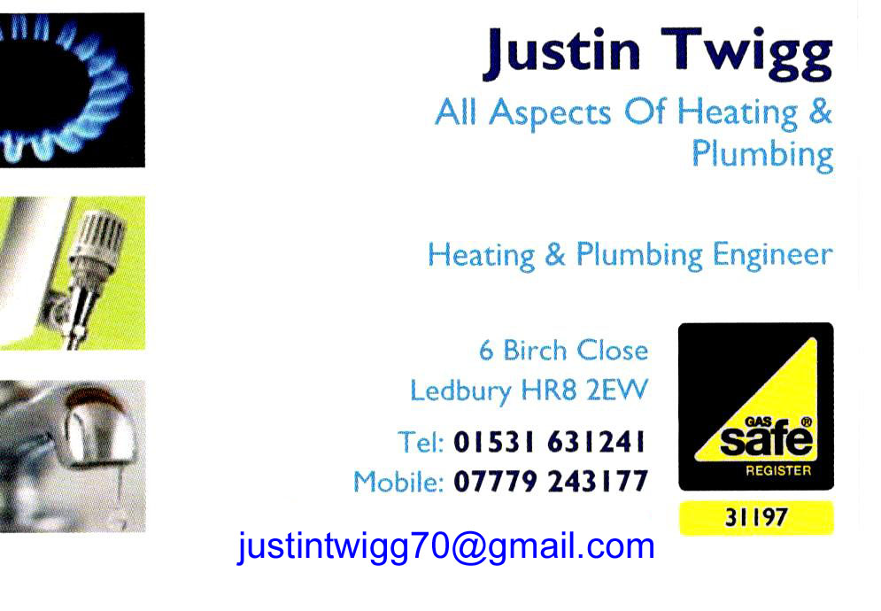 Advert for plumber, Justin Twigg
