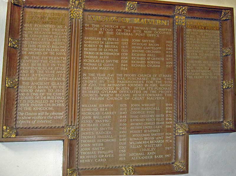 list of Vicars of Malvern