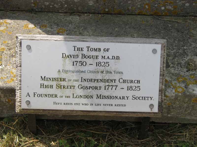 Memorial to David Bogue, Minister of the Independant Church