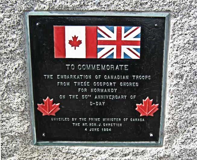 Plaque on memorial to Canadian Troops at Stokes Bay near Gosport